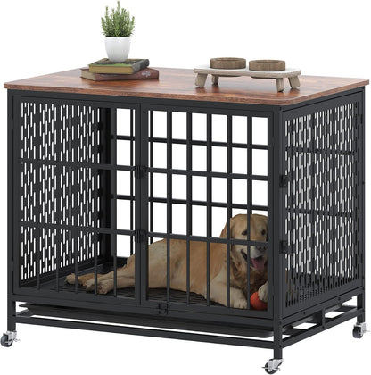 BOINN 63" Heavy Duty Dog Crate Furniture with 4 Doors, Removable Divider & Openable Top, Indoor Dog Kennel with Raised Edge Tabletop, Double Dog Cage for Medium Large Dogs, Decorative Pet Crate11