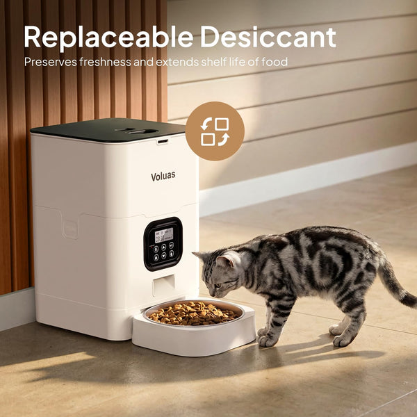 VOLUAS Automatic Cat Feeder, 4L Timed Dry Food Dispenser for Cats & Dogs | Programmable Portion Control, up to 4 Meals Daily, Dual Power Supply, Power-Off Memory, 10-Second Voice Recorder6