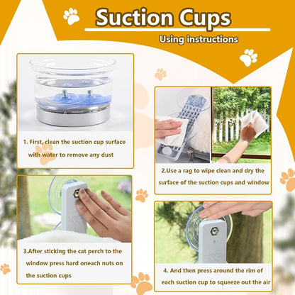 Cat Window Perch Seat Hammock, Foldable Hammock with 4 Strong Suction Cups, Easy to Assemble and Cat Wand,Cream4