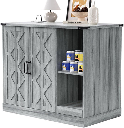 Extra Large Cat Litter Box Enclosure with Litter Collector, Hidden Litter Box Furniture Cabinet with Power Outlet & Storage Shelves, Cat House for Automatic Litter Boxes, Gray1