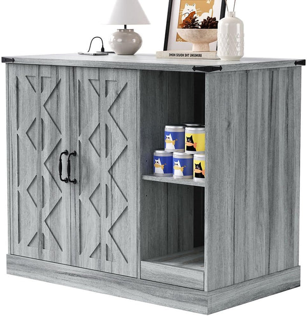 Extra Large Cat Litter Box Enclosure with Litter Collector, Hidden Litter Box Furniture Cabinet with Power Outlet & Storage Shelves, Cat House for Automatic Litter Boxes, Gray1
