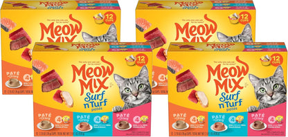 Meow Mix Paté in Gravy Surf N’ Turf Patés Variety Pack, Wet Cat Food, 2.75 Oz Cup, 12 Pack16