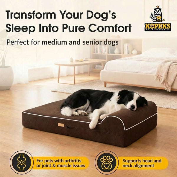 5.5 Inch Thick High Grade Orthopedic Memory Foam Dog Bed with Pillow and Easy to Wash Removable Cover with Anti-Slip Bottom. Free Waterproof Liner Included - for Medium and Large Breed Dogs - Brown4