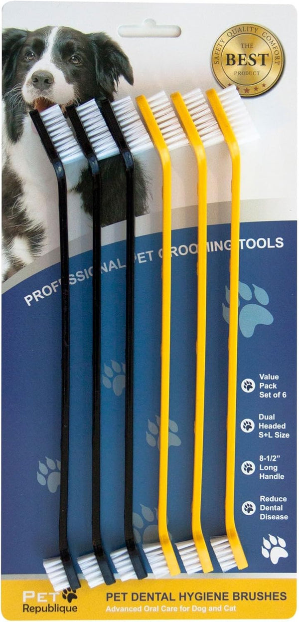 Pet Republique Dog Toothbrush Set of 6 – Dual Headed Dental Hygiene Brushes for Small to Large Dogs, Cats, and Most Pets1