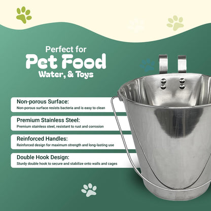Advance Pet Products 4 Quart Stainless Steel Bucket with Dual Hook | Perfectly Fits on Kennels, Cages and Critter Crates | Heavy Duty Bucket for Pets Cleaning & Food Prep - Flat Sided Pail3