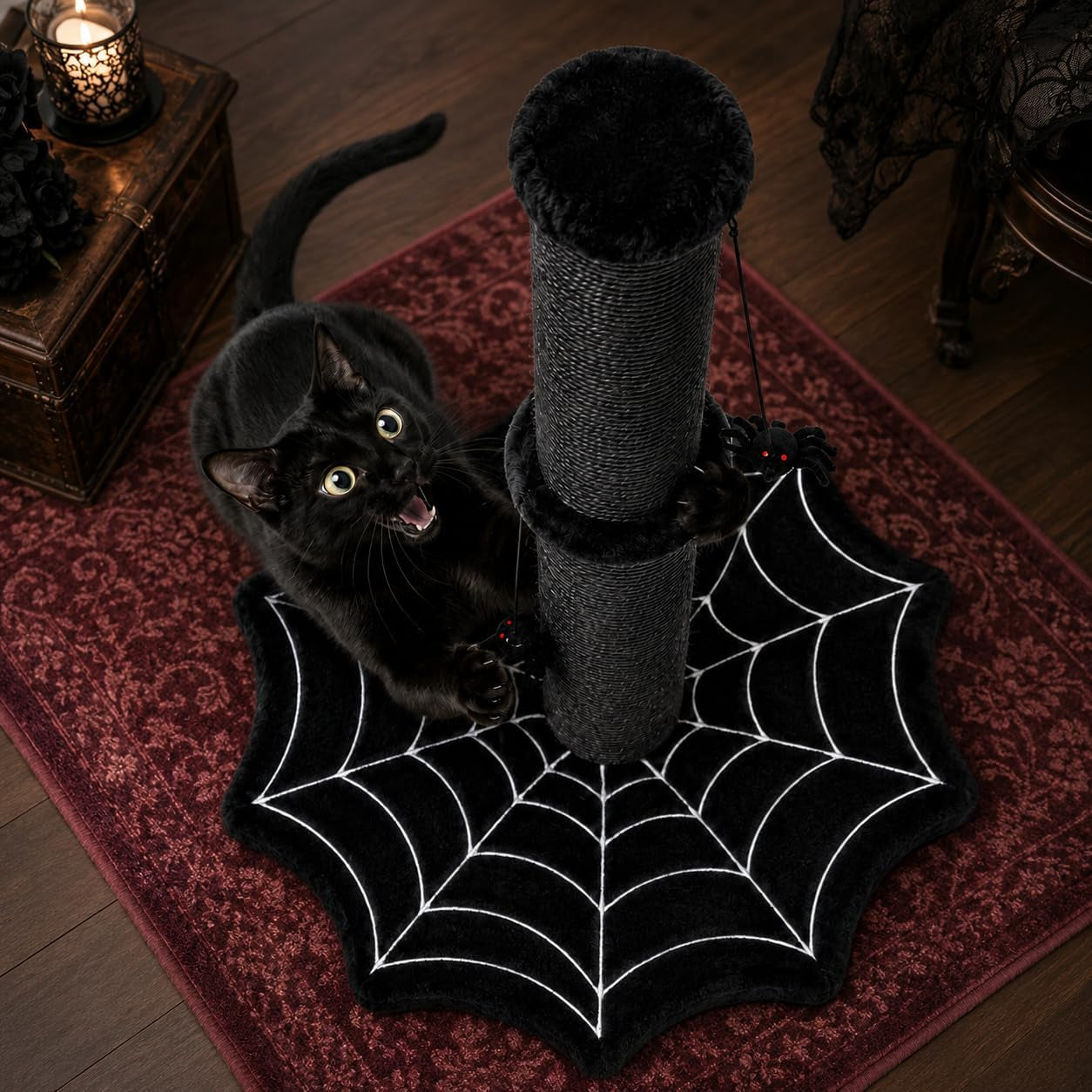 gothic-cat-scratching-post-with-spider-toys-for-indoor-cats-halloween-sisal-scratcher-goth-tree-tower-cobweb-base-spooky-furniture-interactive-dangling-toy-activity-kitty-play-center