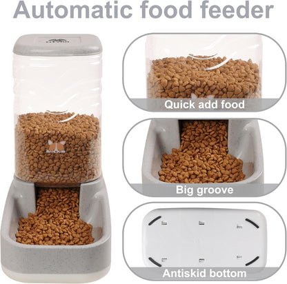 Elevon Automatic Cat Feeder, Gravity Food and Water Dispenser Bowl Set for Small Medium Dogs Animals, Pet Feeder Dispenser Storage Food, 3.8L Large Capacity, White & Gray3