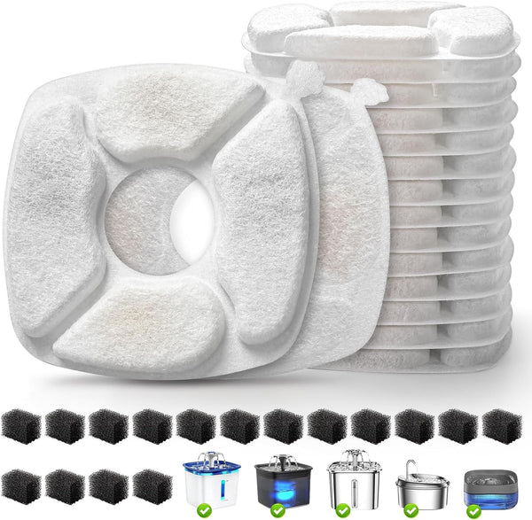 32 Pcs Cat Water Fountain Replacement Filters-16 Pack Cat Fountain Filters with 16 Pack Sponges, Enhanced Compatibility Pet Fountain Filter Fit for 95Oz/2.8L 135Oz/4L 67Oz/2L Pet Drinking Fountain7