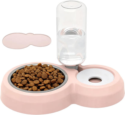 Double Dog Cat Bowls, Pets Food and Water Bowl Set with Silicone Mat | Pets Food and Water Bowl Set with Automatic Water Dispenser Stainless Steel Bowl, Gravity Feeder for Cats Small Dogs Puppies8