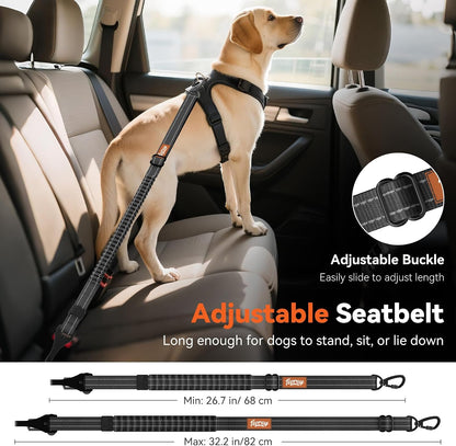 2Pcs Dog Seat Belt, Dog Car Seat Belt Bungee for Pet, Black | Buckle & Hook Latch, Adjustable Reflective Pet Vehicle Tether, 360° Swivel Lock Clasp4