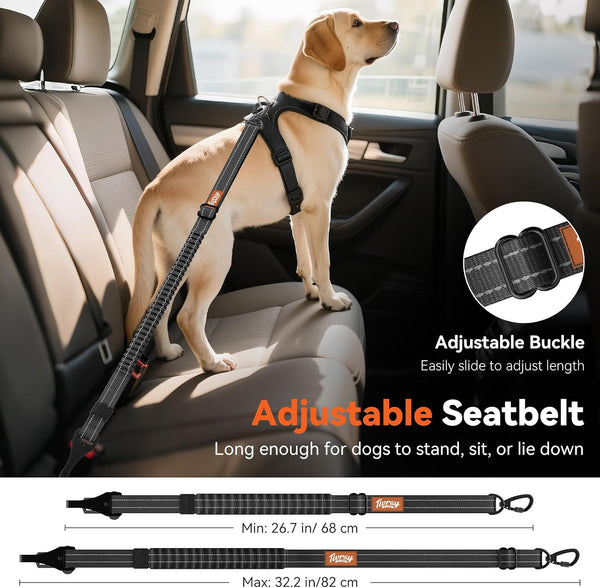 2Pcs Dog Seat Belt, Dog Car Seat Belt Bungee for Pet, Black | Buckle & Hook Latch, Adjustable Reflective Pet Vehicle Tether, 360° Swivel Lock Clasp4