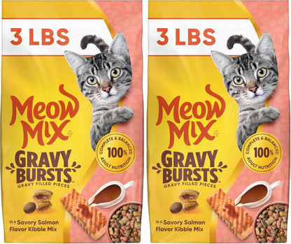 Meow Mix Gravy Bursts Dry Cat Food, 3 Lb Bag | Crunchy Cat Kibble, Gravy Filled Pieces, 100% Complete & Balanced Nutrition for Adult Cats, High Quality Protein10