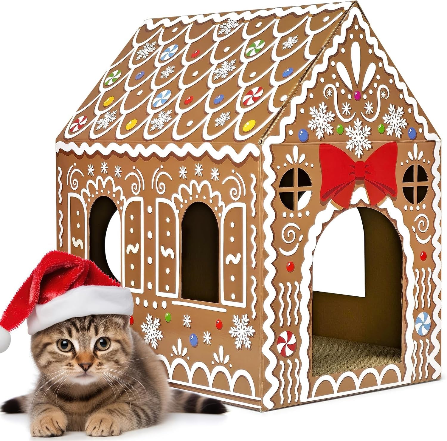 cinrobiye-cardboard-cat-house-with-scratcher-indoor-cat-condo-cat-cave-hideout-with-scratch-pad-cardboard-cat-playhouse-bed-for-cats-kittens-rabbits-small-pets-mushroom