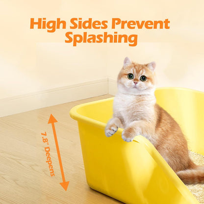 Spacetime Large Cat Litter Box with High Sides,Cat Boxes for Indoor Cats,Cat Litter Pan for Kitty,Litter Box with Low Entry,Easy to Clean,Anti-Splashing(Grey)5