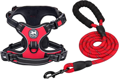 Poypet No Pull Dog Harness and 5 Feet Leash Set, Release on Neck Reflective Adjustable Pet Vest, Front & Back 2 D-Ring and Soft Padded Pet Harness with Handle for Small to Large Dogs(Grey,L)9