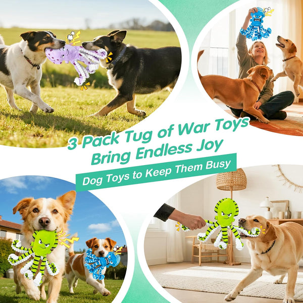 Fuufome Octopus Dog Toys with No Stuffing for Small, Medium & Large, 3 Pack | Tough Plush Squeaky Interactive Fetch Toys, Puppy Teething Chew Toys to Relieve Boredom, Perfect for Cuddling & Playtime3