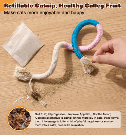 Cat Chew Ropes 4Pcs, Safe Cat Chew Toys for Indoor Cats with Catnip | with Gall Fruit,Safe Teeth Cleaning Chew Toys,Interactive Kitten Nip Toys for All Breeds,19.5 Inches,Boredom Buster5