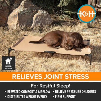 K&H Outdoor Elevated Dog Bed - Cooling Raised Dog Bed for Medium & Large Pets, Breathable Mesh Hammock Design, Indoor/Outdoor Washable Cover, Portable Metal Frame, Tan, Large 42X30In3