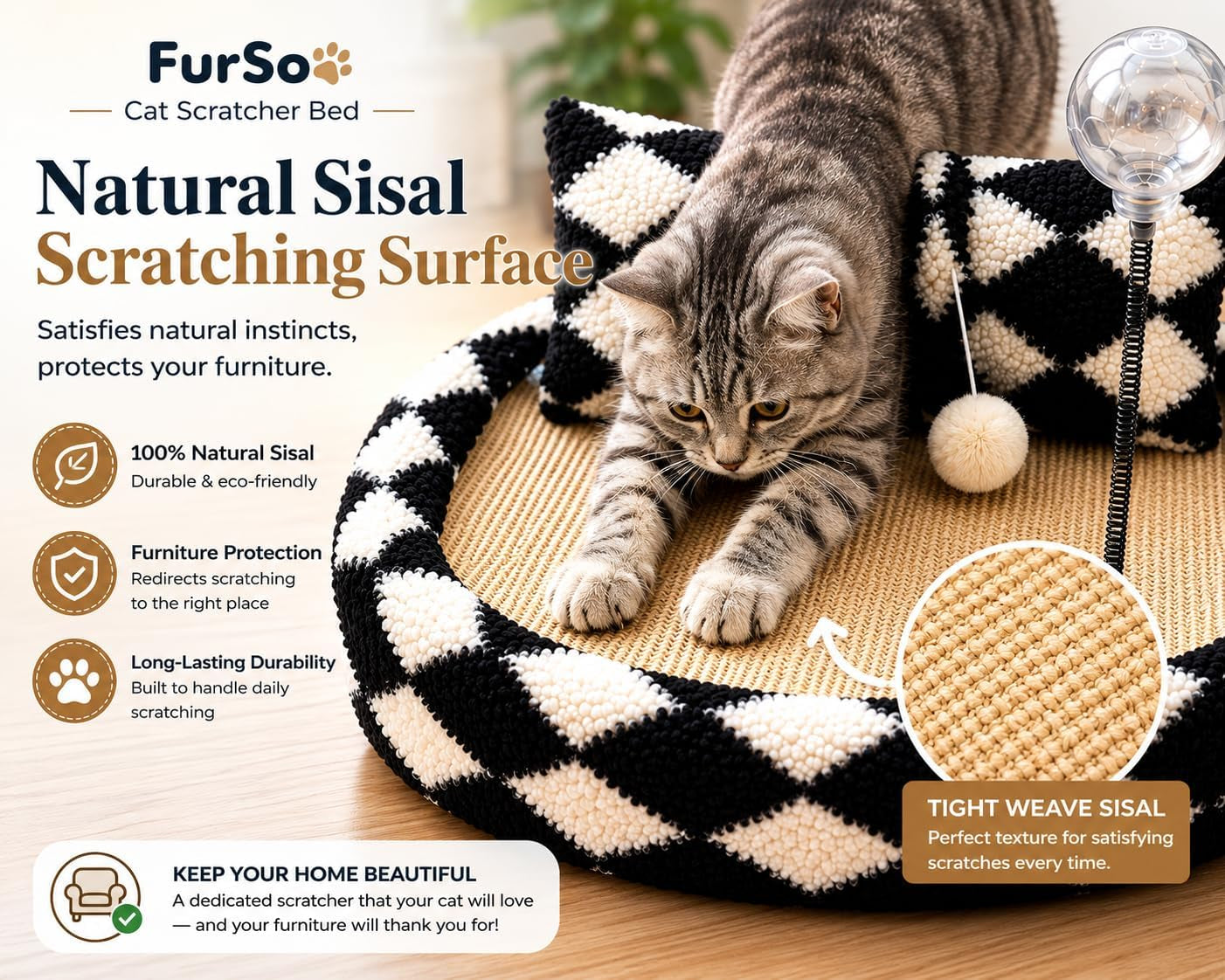 furso-cat-bed-scratcher-lounge-for-indoor-cats-sisal-scratch-pad-with-spring-treat-ball-plush-pillow-play-toy-diamond-design-protects-furniture
