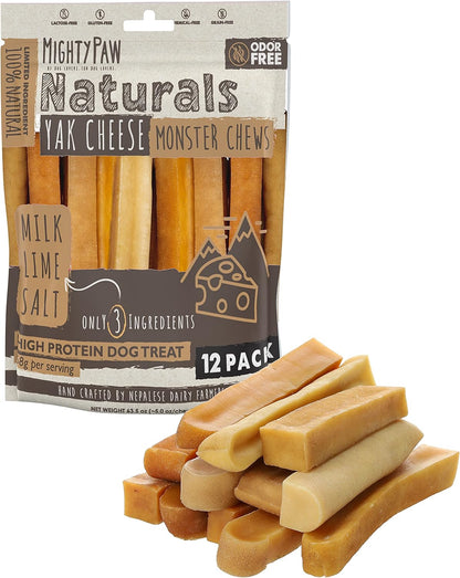Mighty Paw Yak Chews, Long Lasting Hard Chew for Large Dogs, 4 Pack | Milk, Salt & Lime Juice, Grain-Free, Lactose-Free, Odor-Free, 68G Protein per Stick, Aggressive Chewers, Puppy Teething10