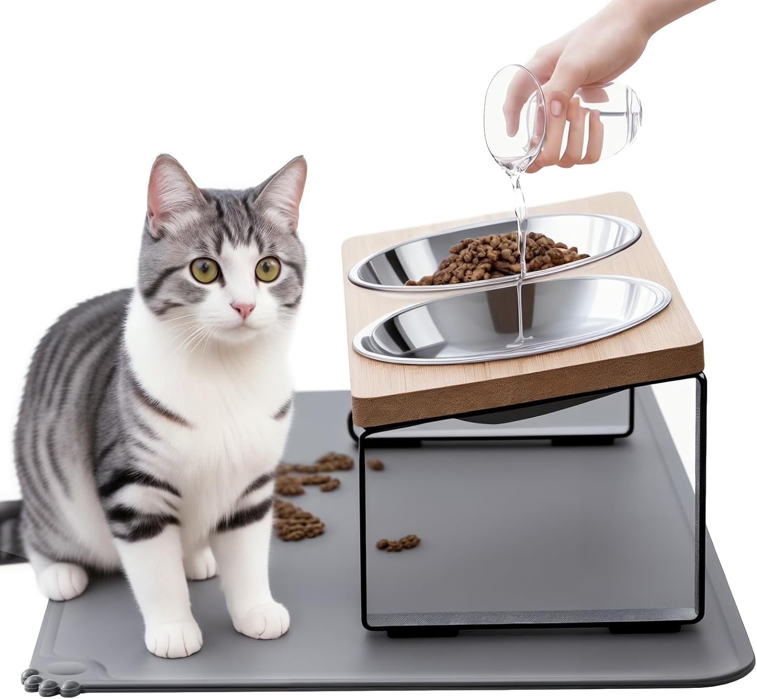 upgraded-elevated-cat-bowls-with-food-mat-15-tilted-stand-anti-vomiting-raised-cat-dishes-for-food-and-water-2-stainless-steel-bowls-for-cats-and-puppy