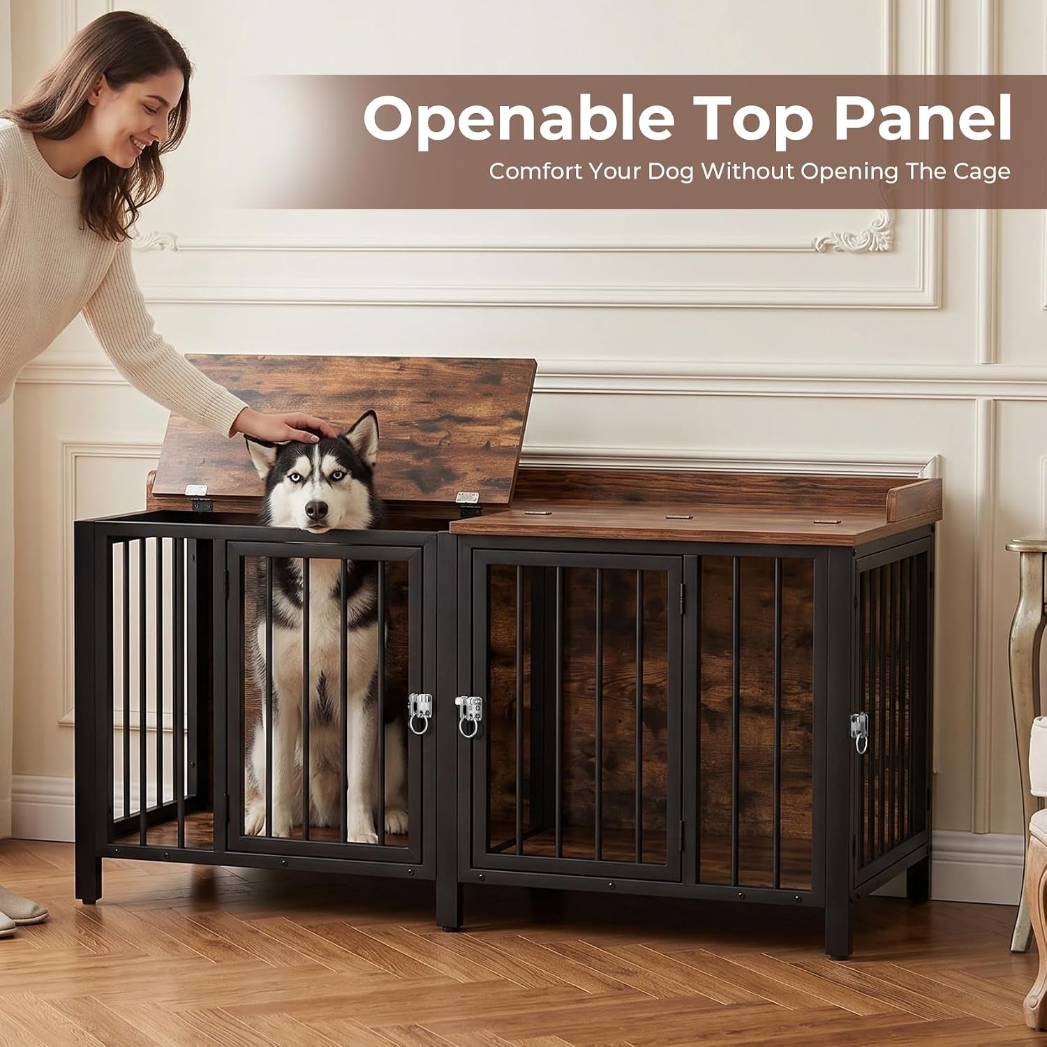 boinn-63-heavy-duty-dog-crate-furniture-with-4-doors-removable-divider-openable-top-indoor-dog-kennel-with-raised-edge-tabletop-double-dog-cage-for-medium-large-dogs-decorative-pet-crate