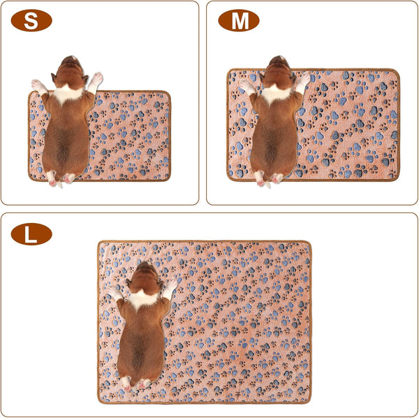 1 Pack 3 Blankets Super Soft Fluffy Premium Fleece Pet Blanket Flannel Paw Printed Throw for Dog Puppy Cat (Small 23X16'', Brown, Pink, White)2