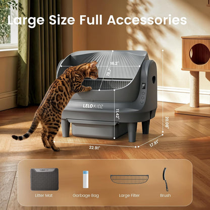 Self Cleaning Litter Box, Open Top 105L Automatic Litter Box for Multiple Cats, App Control, Safety Sensor, Anti-Pinch, Includes Mat & Liner - Gray8