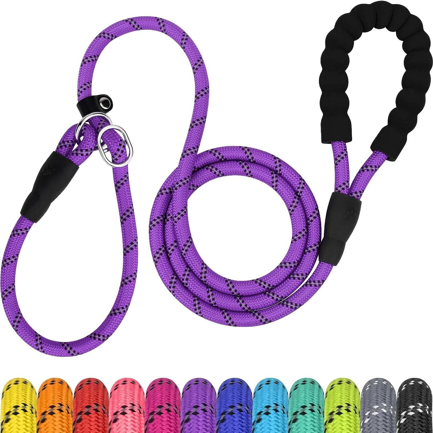tagme-slip-lead-for-dogs-no-pull-training-leash-padded-handle-hot-pink-braided-climbing-rope-reflective-stitching-6-ft-fits-small-to-large-dogs-up-to-250-lbs-cushioned-grip-no-leash-burn