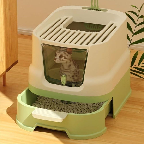 Pet Supplies, Enclosed Top-Entry Cat Litter Box with Lid & Scoop, Large Anti-Splash Drawer Design6