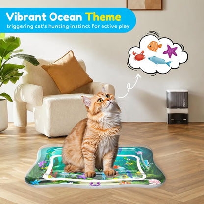 Interactive Cat Toys for Indoor Cats Water Mat with Floating Fish | Upgraded, Durable Sensory Play Mat, Boredom & Anxiety Relief, Summer Cooling Water Bed, for Kittens & Adult Cats Exercise2
