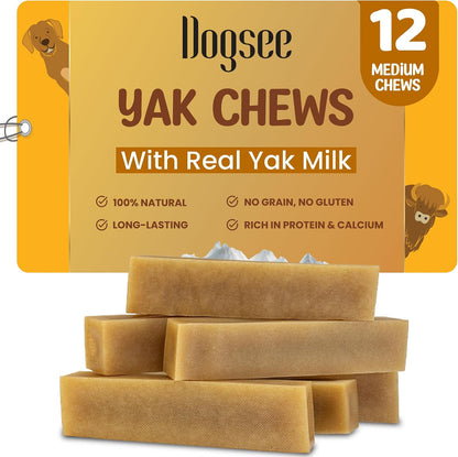 Dogsee Yak Chews for Dogs 1Lb (Medium - 6 Bars), 100% All Natural, 60% Protein, Dog Treats Medium Breed, Yak Chews Long Lasting for Aggressive Chewers, Raw Hide Free10