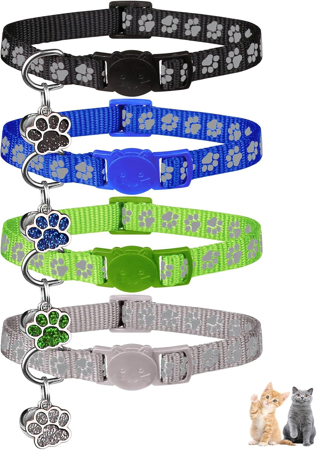 4pcs-breakaway-cat-collars-reflective-cat-collar-with-bells-kitten-collars-for-boy-girl-cats-breakaway-collar-for-cats-with-paw-pendant-6-9-inchpurple-hotpink-red-teal