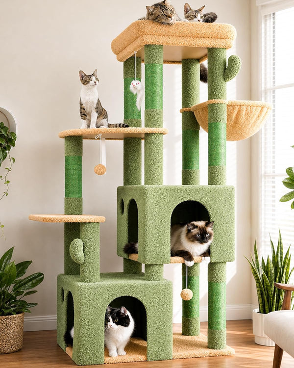 Globlazer Cat Tower for Indoor Cats, Heavy Duty Cat Trees for Large Adult Big Cats Maine Coon Cat Tree Tower with Scratching Post, Extra Large Top Perch, Cat Condos, F61, Dark Grey, 61Inch14