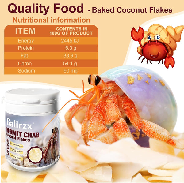 Hermit Crab Food – Baked Coconut Treat, Natural Dried Coconut Flakes for Hermit Crabs, Healthy, Additive-Free, Easily Digestible, Crispy Snack | 60G2