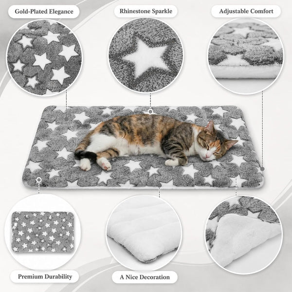 4 Pcs Dog Bed Mat, Comfortable Soft Pad for Pets Reversible Crate | Pads Dog Crate Bed Washable Cute Star Pet Beds for Cage Portable Soft Kennel Mat for Outdoor Sleeping Small Dogs Cat Sleeping3