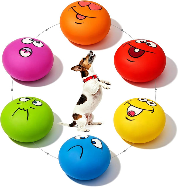HOLYSTEED Latex Squeaky Dog Toys for Small Dogs, Mini Breed, 2.2" Flat Ball | 2.2"X2.2"X1.3" Flat Squeaky Balls 6Pcs, Soft Small Dog Toys Chewing Squeak Toy, Smile Face Fetch Puppy Pet Toy with Squeaker1