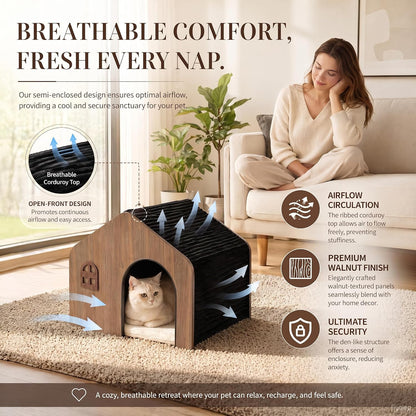 Modern Wooden Cat House Indoor – E0 Grade Enclosed Cat Cave Bed with Washable Cushion, Eco-Friendly Non-Toxic Pet Furniture for Kittens & Medium Cats up to 20 Lbs3