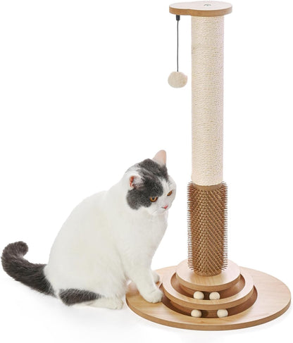 Made4Pets Cat Scratching Post for Indoor Cats with Self Groomer, 23" | Cat Scratcher with Natural Sisal Rope, Stable Base and Interactive Ball Track, Cat Toys for Kittens and Small Indoor Cats11