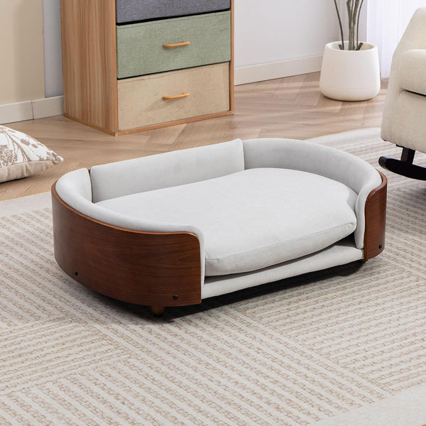 Elevated Dog Bed Pet Sofa with Solid Wood Legs and Bent Soft Backrest, Pet Cat Stool Bed with Velvet Cushion,For Small and Medium Size Dogs Kitten, Mid Size12