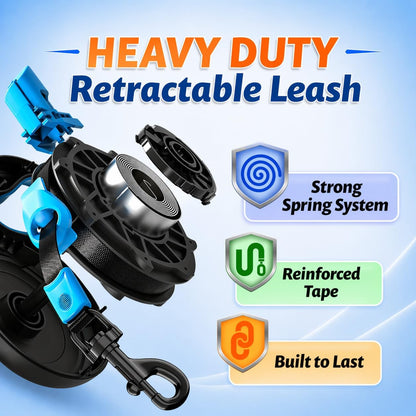 16.4 Ft Retractable Dog Leash for Dogs 10–100 Lbs - Heavy Duty Tape Leash with Strong Nylon Tape - 360° Swivel Control - One-Click Brake & Lock - Ergonomic Non-Slip Grip for Safe & Easy Daily Walks5