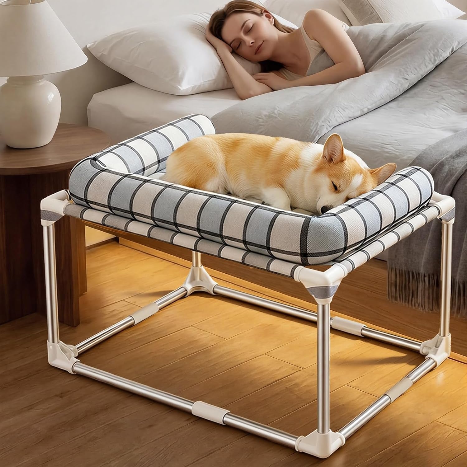 bedside-cosleeper-dog-bed-with-bloster-height-elevated-pillow-bed-dog-extension-attached-to-human-bed-for-dog-cat-window-perch-bedside-lounge-elevated-stainless-steel-anti-slip-feet