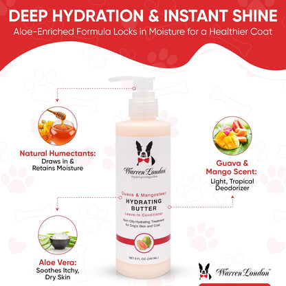 Warren London Hydrating Butter Leave in Pet Conditioner for Dogs | Lotion for Skin and Coat | Aloe Puppy & Dog Conditioner for Hair Detangler, Dry Skin, & Pet Fur Dandruff | Made in USA | Guava 8Oz2