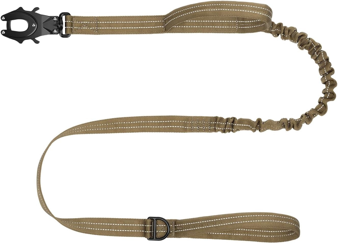 icefang-tactical-dog-leash-with-quick-release-metal-clasp-bungee-dog-lead-with-2-control-handles-hands-free-d-ring-reflective-4ft-length-for-medium-large-dogs-brown