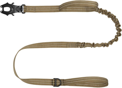 ICEFANG Tactical Dog Leash with Quick-Release Metal Clasp,Bungee-Dog Lead | with 2 Control Handles,Hands Free D-Ring ,Reflective ,4Ft Length for Medium Large Dogs, Brown1