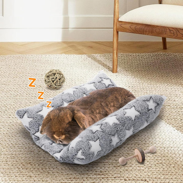 MEWTOGO 15.7" X 14" Bunny Bed for Rabbit Cage - Thickened Soft Prevent Sore Hocks Plush Mat with Cotton Lounger Pillows, Small Animal Flop Mat for Hutch Sleeping Indoor, Gray-Star5