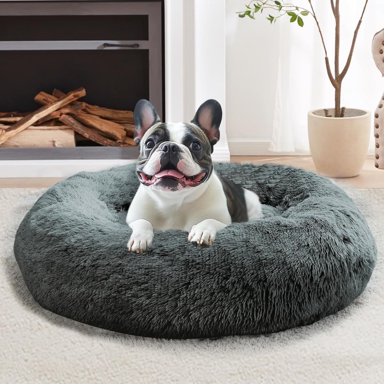 jollyvogue-small-dog-bed-calming-dog-beds-for-small-dogs-indoor-cats-20-inches-donut-washable-cat-bed-for-kittens-puppies-round-fluffy-plush-faux-fur-pet-bedssmoke-grey