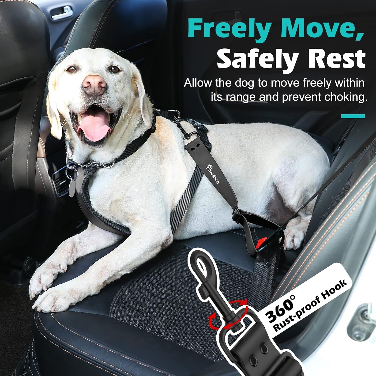 pawaboo-dog-seat-belt-for-car-with-360-hook-20-in-chew-proof-black-adjustable-nylon-pvc-dog-car-safety-restraint-dog-seat-belt-leashes-for-cars-universal-pet-safety-belts