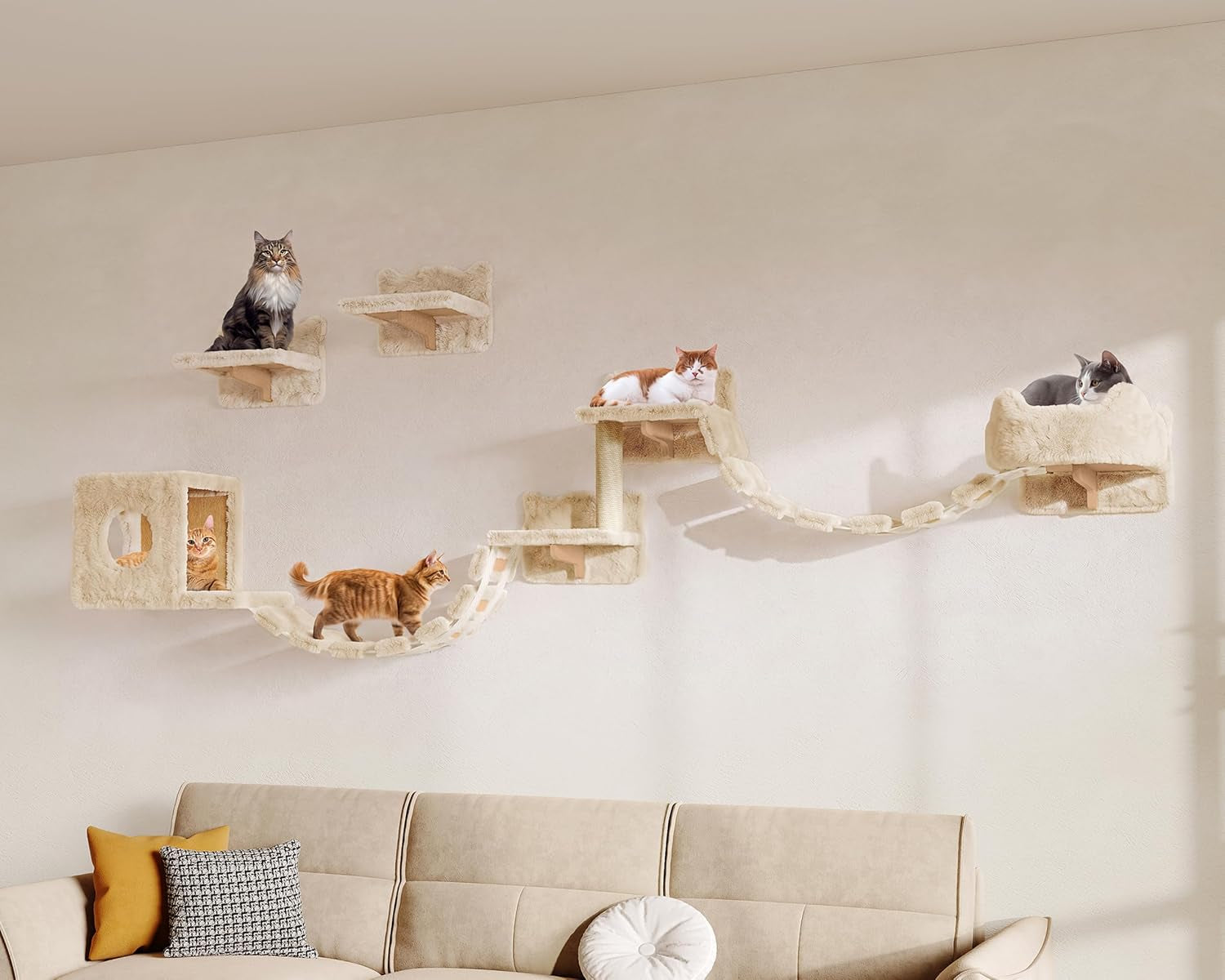 9-in-1-cat-wall-shelves-cat-wall-furniture-set-with-bridge-beige-wall-mounted-cats-shelf-for-space-saving-multi-level-cat-climbing-systems-for-16-inch-drywall-with-scratching-posts-condos