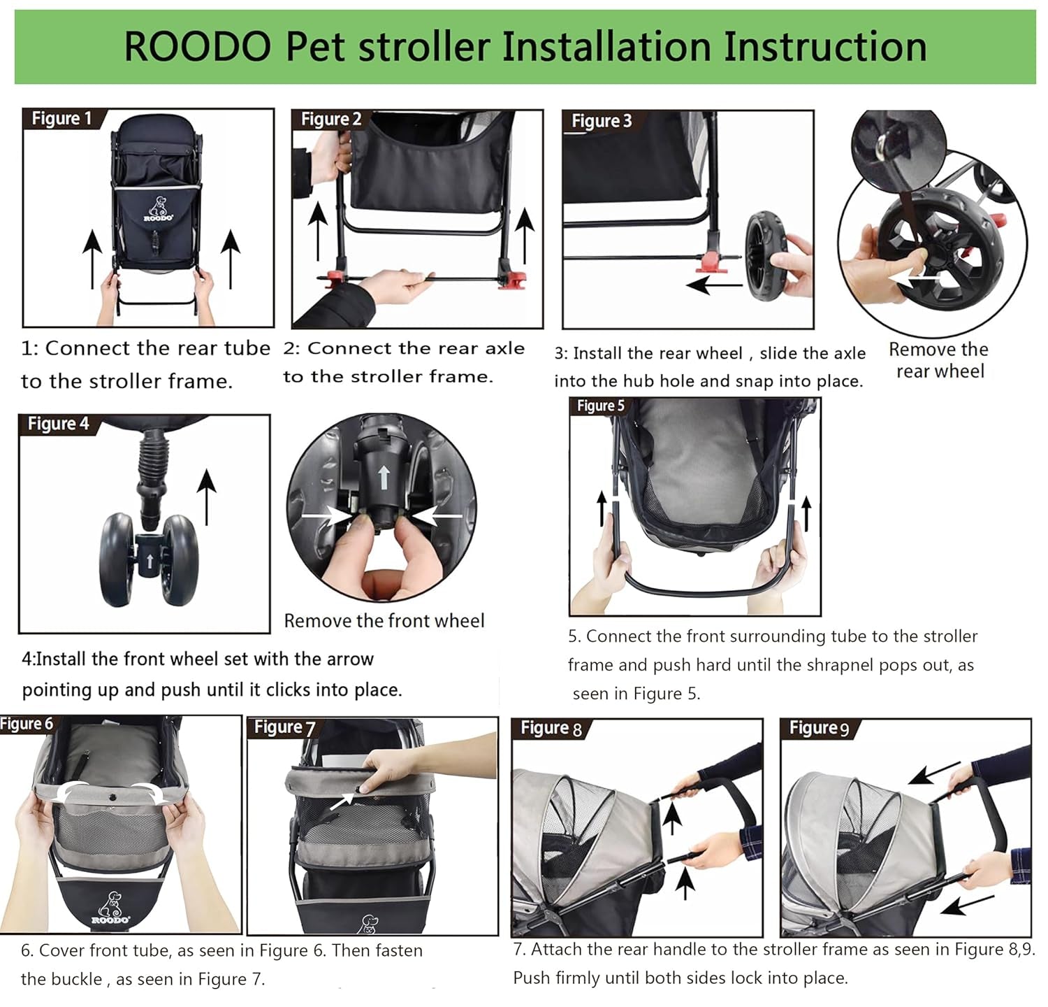 roodo-3-wheel-pet-stroller-best-lightweight-foldable-compact-portable-jogger-all-terrain-travel-pet-gear-puppy-kitty-stroller-for-up-to-30lbs-medium-small-dogs-and-catsgreen